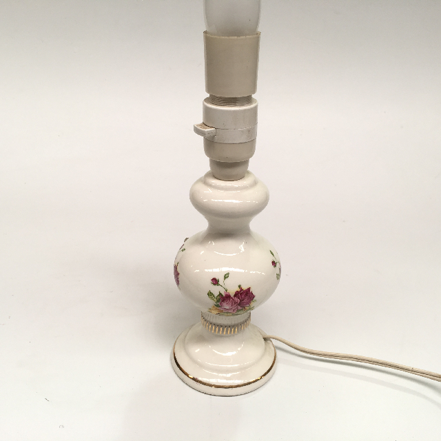 LAMP, Base (Table), Small Ceramic -White w Pink Rose